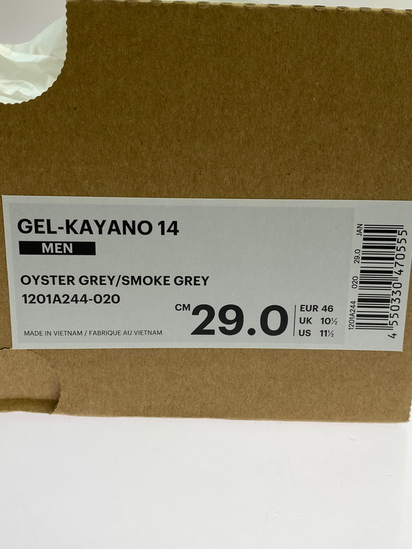 【中古美品】【メンズ】 ASICS アシックス GEL KAYANO 14 1201A244 ゲル カヤノ 14 スニーカー 靴 162-260907-yn-04-min サイズ：29.0cm カラー：OYSTER GREY/SMOKE GREY 万代Net店