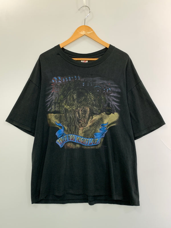 【現状渡し品】【メンズ】 USED ユーズド JESUS BORN TO DIE THAT YOU MIGHT LIVE TEE プリント 半袖Tシャツ メンズ トップス ショートスリーブ 146-260904-em-55-min サイズ：XL カラー：ブラック 万代Net店