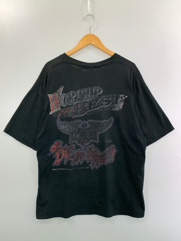 【現状渡し品】【メンズ】 USED ユーズド JESUS BORN TO DIE THAT YOU MIGHT LIVE TEE プリント 半袖Tシャツ メンズ トップス ショートスリーブ 146-260904-em-55-min サイズ：XL カラー：ブラック 万代Net店