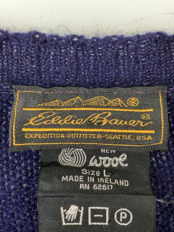 【現状渡し品】【メンズ】 EDDIE BAUER エディー バウアー WOOL LS KNIT ウール エルエス ニット 長袖 144-260908-KS-15-min サイズ：L カラー：グリーン/パープル 万代Net店