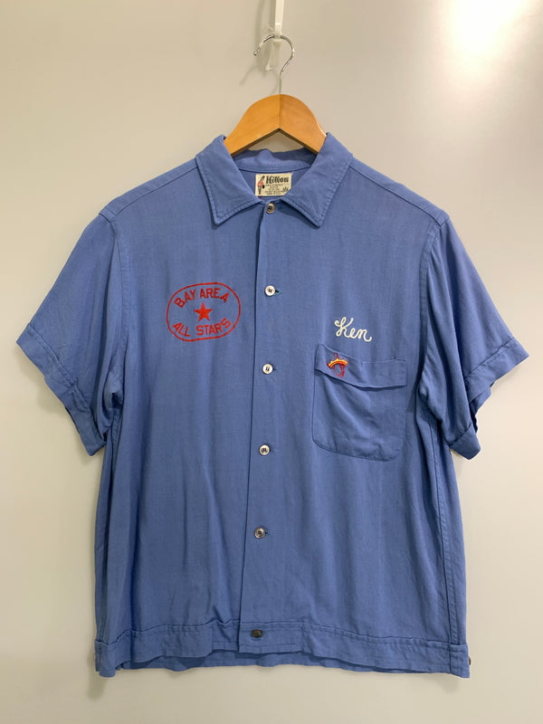 【中古品】【メンズ】 HILTON ヒルトン 60S USA製 BOWLING SHIRT 1960年代 ボウリングシャツ メンズ トップス 半袖シャツ 146-260908-KS-09-min サイズ：M カラー：ブルー 万代Net店