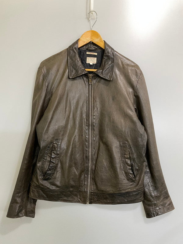 【現状渡し品】【メンズ】 GANT RUGGER ガント ラガー LEATHER JACKET レザージャケット アウター 146-260909-jt-33-min サイズ：L カラー：ブラウン 万代Net店