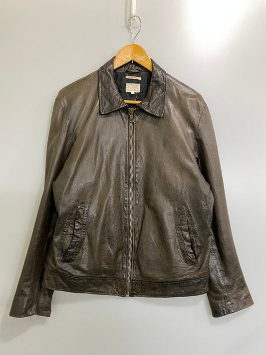 【現状渡し品】【メンズ】 GANT RUGGER ガント ラガー LEATHER JACKET レザージャケット アウター 146-260909-jt-33-min サイズ：L カラー：ブラウン 万代Net店