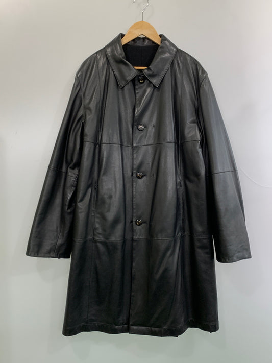 【中古品】【メンズ】 SALVATORE FERRAGAMO サルヴァトーレフェラガモ LEATHER COAT レザー コート メンズ アウター ロングコート 168-260911-em-43-min サイズ：42 カラー：ブラック 万代Net店