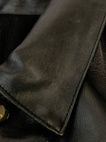 【中古品】【メンズ】 SALVATORE FERRAGAMO サルヴァトーレフェラガモ LEATHER COAT レザー コート メンズ アウター ロングコート 168-260911-em-43-min サイズ：42 カラー：ブラック 万代Net店