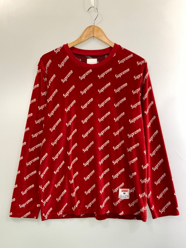 【中古品】【メンズ】 SUPREME シュプリーム VELOUR DIAGONAL LOGO ベロア ダイアガナル ロゴ トップス NR101837 149-260909-jt-06-min サイズ：M カラー：レッド 万代Net店