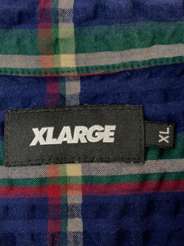 【中古品】【メンズ】 XLARGE エクストララージ EMBROIDERED SS PLAID SHIRT エンブロイデッド 半袖 チェックシャツ トップス 142-260909-jt-16-min サイズ：XL カラー：ネイビー系 チェック 万代Net店