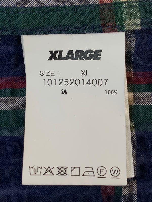 【中古品】【メンズ】 XLARGE エクストララージ EMBROIDERED SS PLAID SHIRT エンブロイデッド 半袖 チェックシャツ トップス 142-260909-jt-16-min サイズ：XL カラー：ネイビー系 チェック 万代Net店
