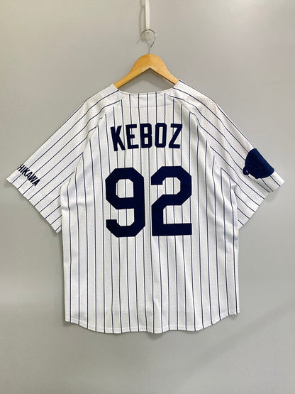【中古品】【メンズ】 KEBOZ × MAJESTIC ケボズ マジェスティック SS BASEBALL SHIRT ショートスリーブ ベースボール シャツ OT2122SS0002 半袖 スポーツウェア 142-260910-hu-10-min サイズ：L カラー：ホワイト/ネイビー 万代Net店