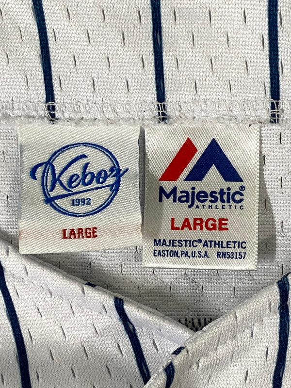 【中古品】【メンズ】 KEBOZ × MAJESTIC ケボズ マジェスティック SS BASEBALL SHIRT ショートスリーブ ベースボール シャツ OT2122SS0002 半袖 スポーツウェア 142-260910-hu-10-min サイズ：L カラー：ホワイト/ネイビー 万代Net店