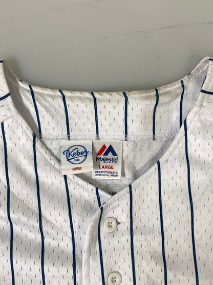 【中古品】【メンズ】 KEBOZ × MAJESTIC ケボズ マジェスティック SS BASEBALL SHIRT ショートスリーブ ベースボール シャツ OT2122SS0002 半袖 スポーツウェア 142-260910-hu-10-min サイズ：L カラー：ホワイト/ネイビー 万代Net店