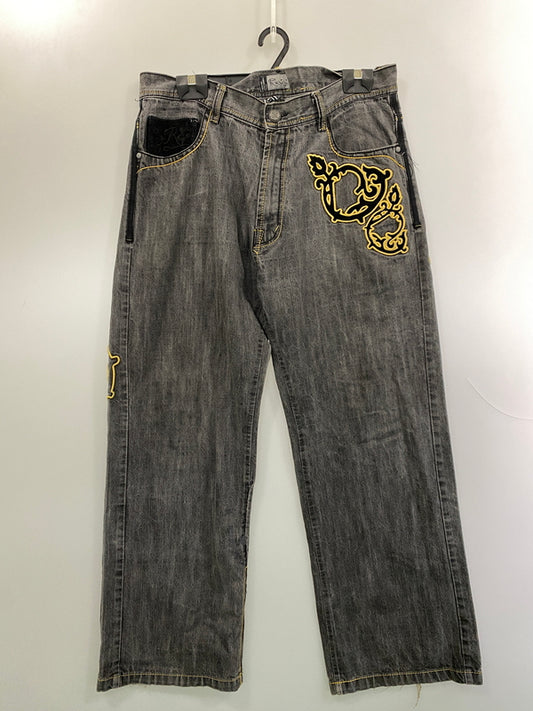 【中古品】【メンズ】 RUSSO ルッソ 刺繍 デニムパンツ ジーパン ボトムス 157-260912-hu-39-min サイズ：W40L34 カラー：グレー 万代Net店