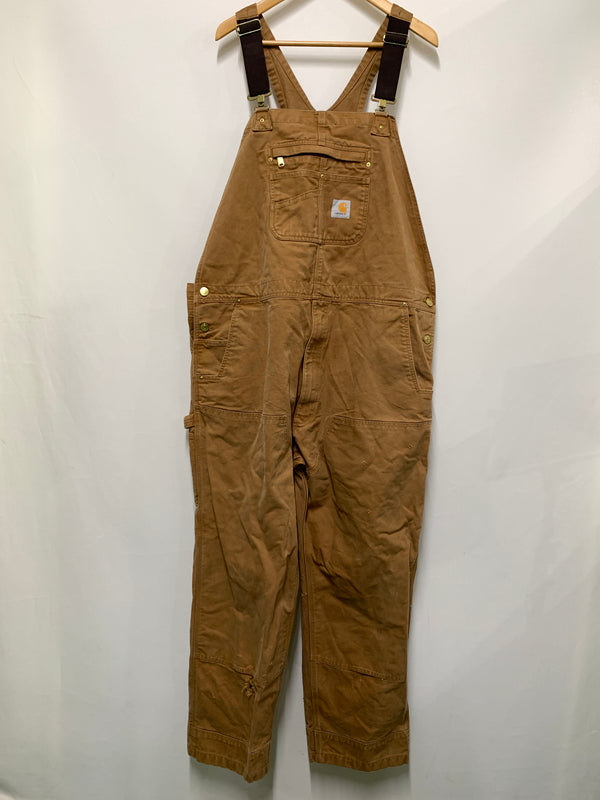 【現状渡し品】【メンズ】 CARHARTT カーハート RELAXED FIT DOUBLE KNEE DUCK OVERALLS リラックスド フィット ダブル ニー ダック オーバーオール オールインワン 146-260922-hu-54-min サイズ：48×32 カラー：ブラウン系 万代Net店