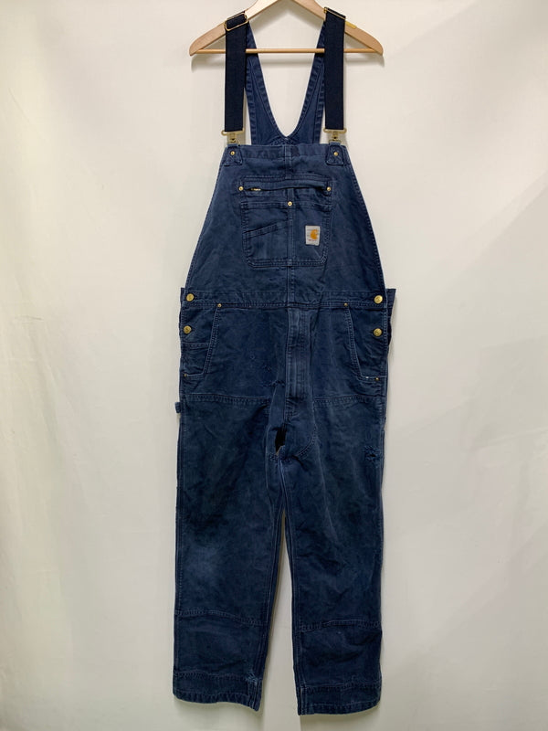 【現状渡し品】【メンズ】 CARHARTT カーハート RELAXED FIT DOUBLE KNEE DUCK OVERALLS リラックスド フィット ダブル ニー ダック オーバーオール オールインワン 146-260922-hu-55-min サイズ：40×32 カラー：ネイビー 万代Net店