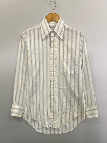 【中古品】【メンズ】 USED CAREERCLUB キャリア クラブ 70S USA製 STRIPE SHIRT 70年代 ストライプシャツ 長袖 シャツ 146-260916-hu-71-min サイズ：14 1/2 カラー：ホワイト/ライトブルー（ストライプ） 万代Net店