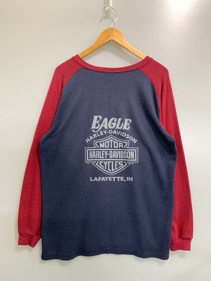 【中古品】【メンズ】 HARLEY DAVIDSON ハーレーダビッドソン USA製 REGLAN LS TEE ラグラン ロング スリーブ ティー 長袖 146-260922-hu-44-min サイズ：L カラー：ネイビー/レッド 万代Net店