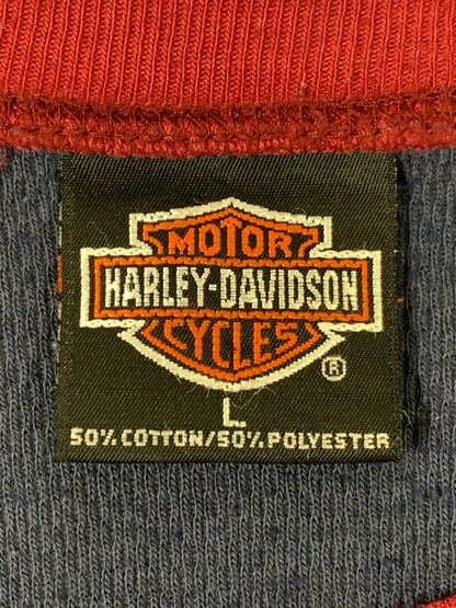 【中古品】【メンズ】 HARLEY DAVIDSON ハーレーダビッドソン USA製 REGLAN LS TEE ラグラン ロング スリーブ ティー 長袖 146-260922-hu-44-min サイズ：L カラー：ネイビー/レッド 万代Net店