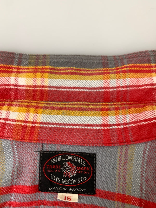 【中古品】【メンズ】 TOYS MCCOY トイズ マッコイ FLANNEL SHIRT フランネル シャツ 長袖 ロングスリーブ チェック シャツ 145-260922-hu-48-min サイズ：15 カラー：レッド系（チェック） 万代Net店