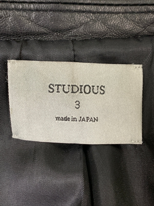【中古品】【メンズ】 STUDIOUS ステュディオス 山羊革 ダブル ライダース ジャケット 107352002 革ジャン レザー ジャケット 140-260922-hu-46-min サイズ：3 カラー：ブラック 万代Net店