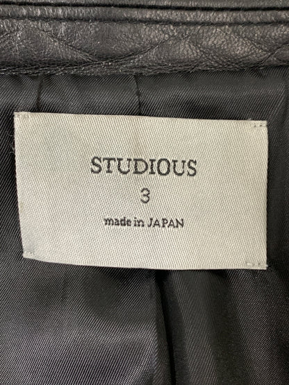 【中古品】【メンズ】 STUDIOUS ステュディオス 山羊革 ダブル ライダース ジャケット 107352002 革ジャン レザー ジャケット 140-260922-hu-46-min サイズ：3 カラー：ブラック 万代Net店