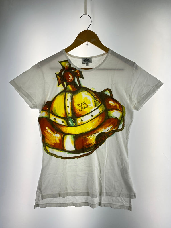【中古品】【メンズ】 VIVIENNE WESTWOOD MAN ヴィヴィアンウエストウッドマン SOS オーブ Tシャツ トップス 141-260915-jt-19-min サイズ：44 カラー：ホワイト 万代Net店