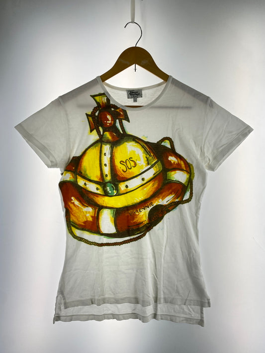 【中古品】【メンズ】 VIVIENNE WESTWOOD MAN ヴィヴィアンウエストウッドマン SOS オーブ Tシャツ トップス 141-260915-jt-19-min サイズ：44 カラー：ホワイト 万代Net店