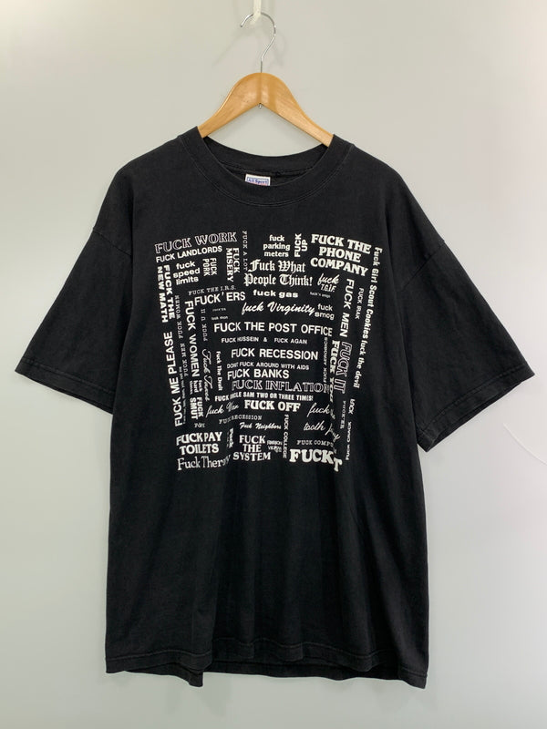 【中古品】【メンズ】 UNKNOWN 90S ALLSPORT FUCK MULTI PRINT TEE 90年代 オールスポーツ ファック マルチ プリント Tシャツ トップス 146-260915-jt-12-min サイズ：XL カラー：ブラック 万代Net店