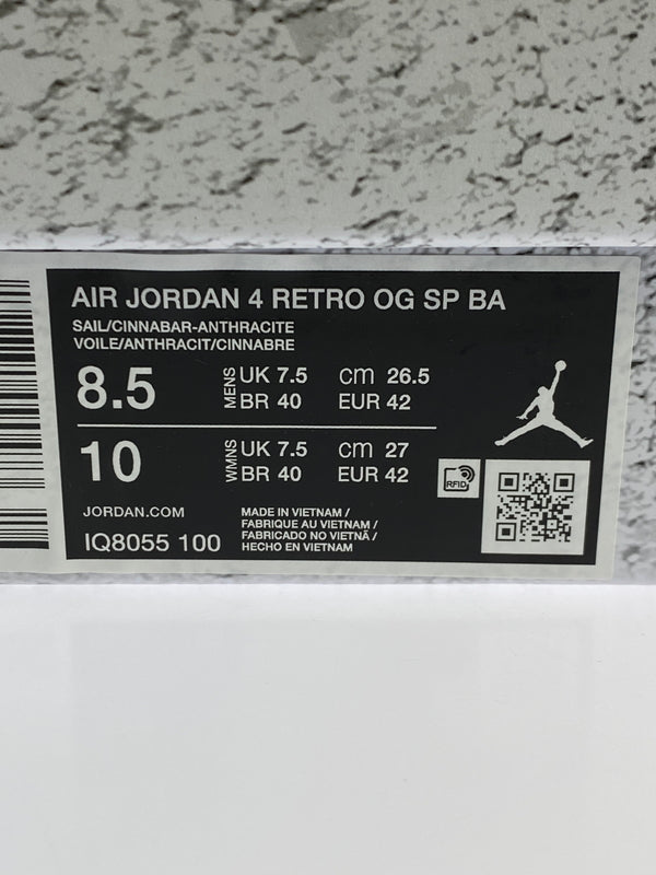 【中古美品】【メンズ】 NIKE ナイキ × NIGEL SYLVESTER AIR JORDAN 4 RETRO OG SP BA IQ8055-100 ナイジェル シルベスター エア ジョーダン 4 スニーカー 靴 160-260917-yn-02-min サイズ：26.5cm US8.5 カラー：SAIL/CINNABAR-ANTHRACITE 万代Net店