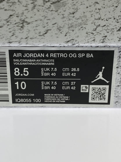 【中古美品】【メンズ】 NIKE ナイキ × NIGEL SYLVESTER AIR JORDAN 4 RETRO OG SP BA IQ8055-100 ナイジェル シルベスター エア ジョーダン 4 スニーカー 靴 160-260917-yn-02-min サイズ：26.5cm US8.5 カラー：SAIL/CINNABAR-ANTHRACITE 万代Net店