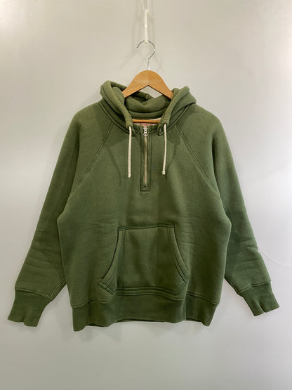 【中古品】【メンズ】 WAREHOUSE ウエアハウス DOUBLE FACE HALF ZIP SWEATHOODIE ダブルフェイス ハーフジップ スウェット フーディー プルオーバー 145-260918-hu-08-min サイズ：42 カラー：グリーン系 万代Net店