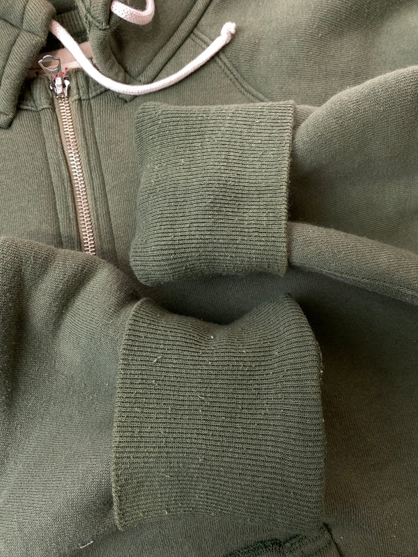 【中古品】【メンズ】 WAREHOUSE ウエアハウス DOUBLE FACE HALF ZIP SWEATHOODIE ダブルフェイス ハーフジップ スウェット フーディー プルオーバー 145-260918-hu-08-min サイズ：42 カラー：グリーン系 万代Net店