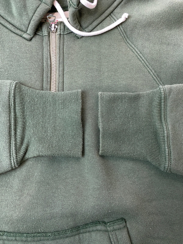 【中古品】【メンズ】 WAREHOUSE ウエアハウス DOUBLE FACE HALF ZIP SWEATHOODIE ダブルフェイス ハーフジップ スウェット フーディー プルオーバー 145-260918-hu-08-min サイズ：42 カラー：グリーン系 万代Net店