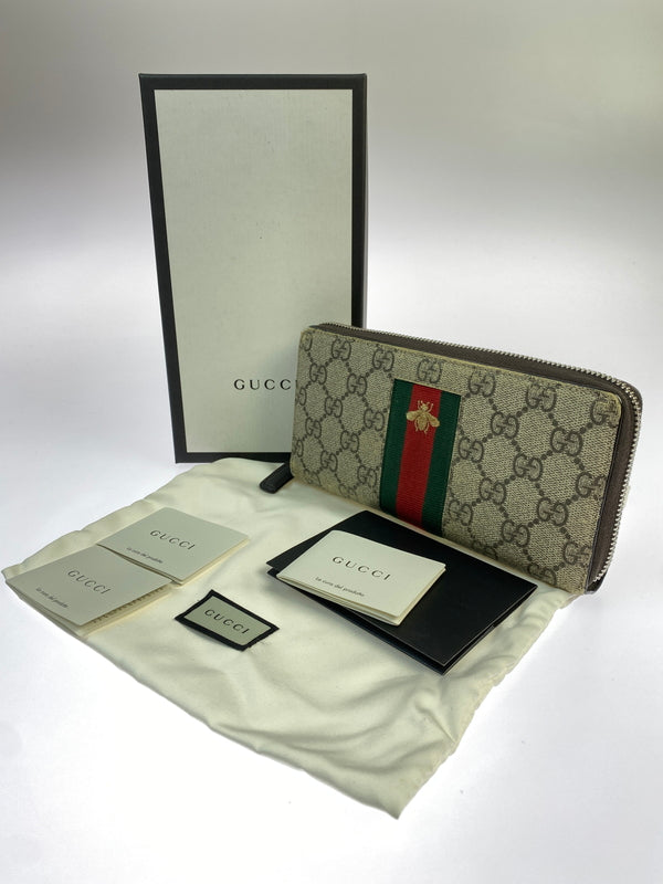 【中古品】【メンズ/レディース】 GUCCI グッチ GGスプリーム ビーラウンドジップウォレット 財布 181-260923-hu-21-min カラー：ブラウン系 万代Net店