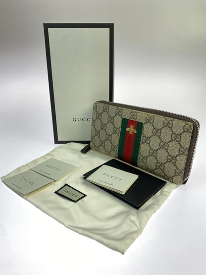 【中古品】【メンズ/レディース】 GUCCI グッチ GGスプリーム ビーラウンドジップウォレット 財布 181-260923-hu-21-min カラー：ブラウン系 万代Net店