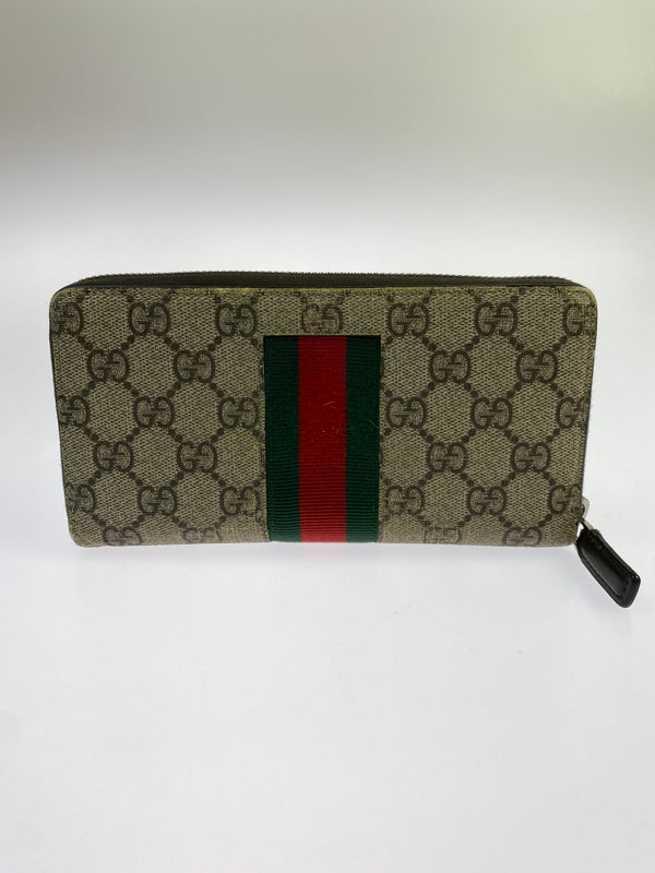 【中古品】【メンズ/レディース】 GUCCI グッチ GGスプリーム ビーラウンドジップウォレット 財布 181-260923-hu-21-min カラー：ブラウン系 万代Net店