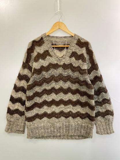 【中古品】【メンズ】 USED BORDER WOOL KNIT ボーダー ウール ニット セーター 146-260918-hu-22-min サイズ：タグなしのため不明 カラー：グレー/ブラウン 万代Net店