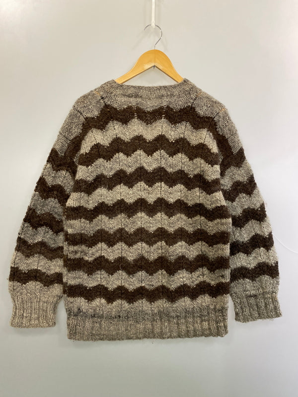 【中古品】【メンズ】 USED BORDER WOOL KNIT ボーダー ウール ニット セーター 146-260918-hu-22-min サイズ：タグなしのため不明 カラー：グレー/ブラウン 万代Net店