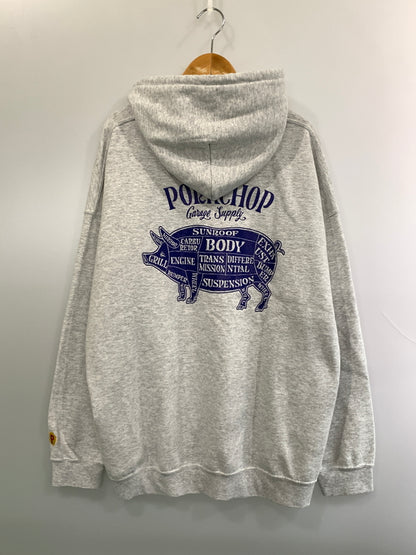 【中古品】【メンズ】 PORK CHOP ポーク チョップ PORK BACK HOODIE ポーク バック フーディ パーカー トップス 142-260923-hu-07-min サイズ：XL カラー：ライトグレー 万代Net店