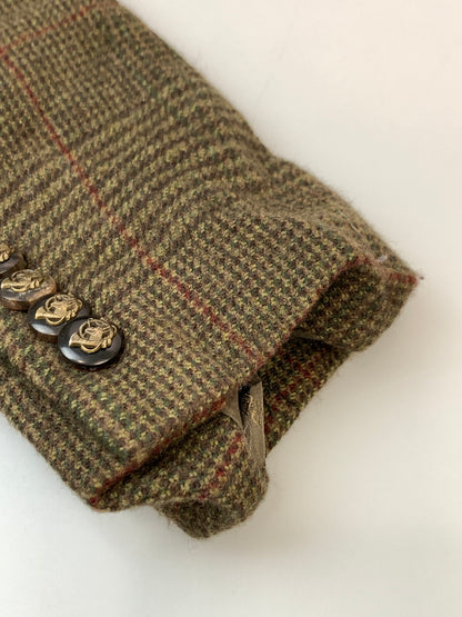 【中古品】【メンズ】 RALPH LAUREN ラルフローレン 襟レザー ウールジャケット アウター 146-260923-hu-11-min サイズ：8 カラー：カーキグリーン系（チェック） 万代Net店