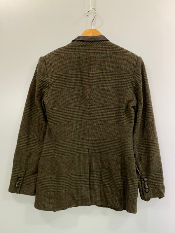 【中古品】【メンズ】 RALPH LAUREN ラルフローレン 襟レザー ウールジャケット アウター 146-260923-hu-11-min サイズ：8 カラー：カーキグリーン系（チェック） 万代Net店