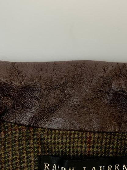 【中古品】【メンズ】 RALPH LAUREN ラルフローレン 襟レザー ウールジャケット アウター 146-260923-hu-11-min サイズ：8 カラー：カーキグリーン系（チェック） 万代Net店