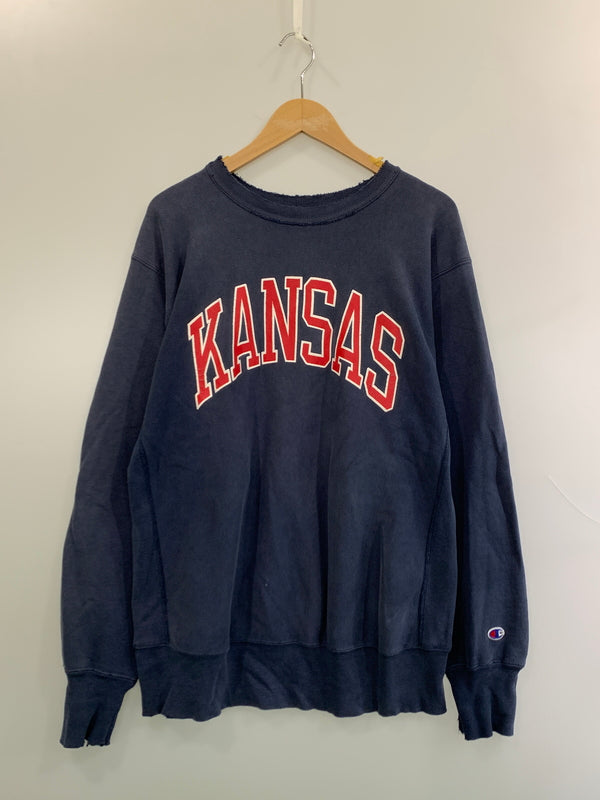 【現状渡し品】【メンズ】 CHAMPION チャンピオン 90S KANSAS REVERSEWEAVE SWEATSHIRT 90年代 カンザス リバースウィーブ スウェットシャツ ヴィンテージ トレーナー トップス 146-260923-hu-02-min サイズ：XL カラー：ネイビー 万代Net店