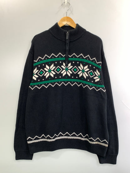 【中古品】【メンズ】 CHAPS チャップス 雪柄 ハーフジップニット プルオーバー セーター トップス 146-260923-hu-09-min サイズ：XXL カラー：ブラック 万代Net店