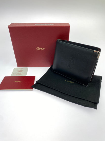 【中古品】【メンズ/レディース】 CARTIER カルティエ MUST DE CARTIER WALLET マスト ドゥ カルティエ ウォレット 二つ折り財布 小物 レザー 181-260925-em-54-min カラー：ブラック 万代Net店