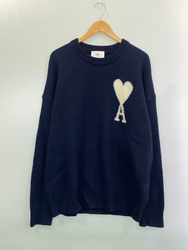 【中古品】【メンズ】 AMI PARIS アミ パリス ADC CREWNECK SWEATER UKS002 018 クルーネック セーター メンズ トップス 丸首 ニット ハート 141-260925-em-05-min サイズ：XL カラー：ネイビー 万代Net店