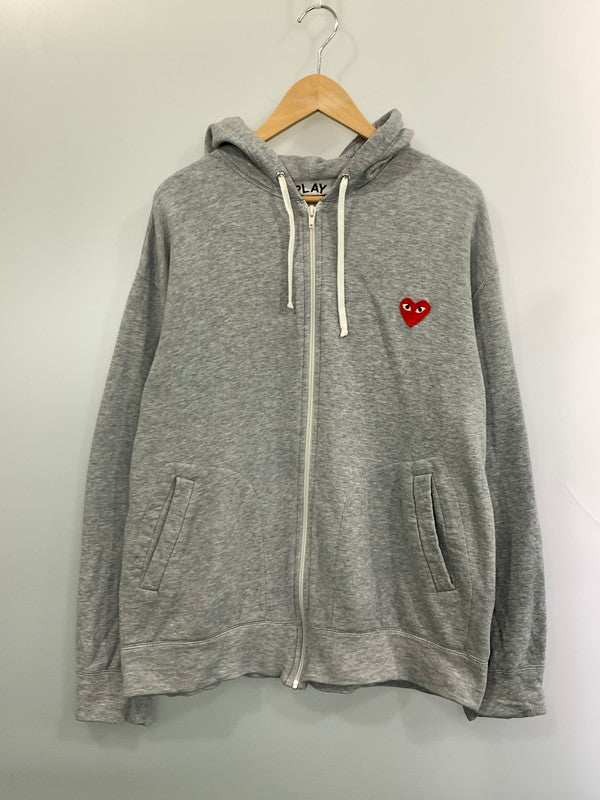 【中古品】【メンズ】 PLAY COMME DES GARCONS プレイコムデギャルソン PRINTED BACK HEARTS ZIP HOODIE ジップ フーディー メンズ スウェット パーカー ハートプリント 長袖 140-260925-em-16-min サイズ：XL カラー：グレー 万代Net店