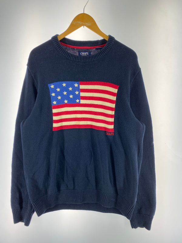 【中古品】【メンズ】 CHAPS チャップス 星条旗 セーター メンズ ニット 長袖 トップス 146-261005-em-15-min サイズ：L カラー：ネイビー 万代Net店