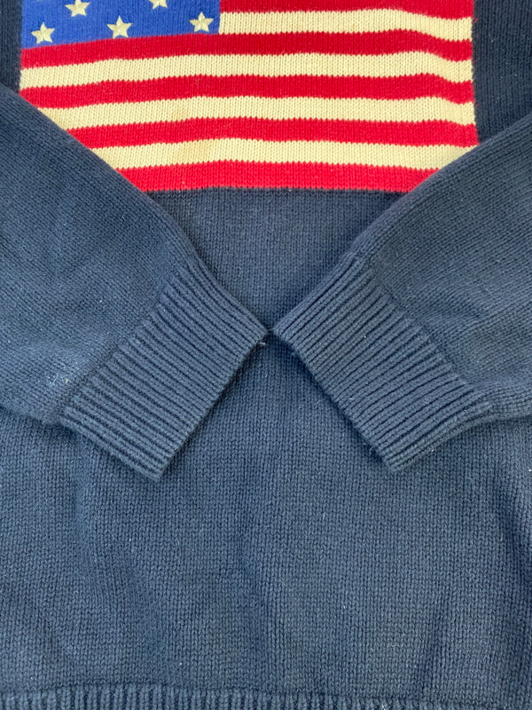【中古品】【メンズ】 CHAPS チャップス 星条旗 セーター メンズ ニット 長袖 トップス 146-261005-em-15-min サイズ：L カラー：ネイビー 万代Net店
