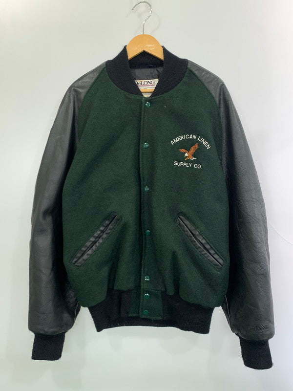 【現状渡し品】【メンズ】 DELONG デロング 90'S スタジャン 90年代 スタジアムジャンパー メンズ アウター アワードジャケット ヴィンテージ 146-260925-em-07-min サイズ：L カラー：ブラック/グリーン 万代Net店