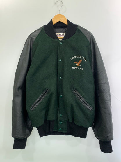 【現状渡し品】【メンズ】 DELONG デロング 90'S スタジャン 90年代 スタジアムジャンパー メンズ アウター アワードジャケット ヴィンテージ 146-260925-em-07-min サイズ：L カラー：ブラック/グリーン 万代Net店